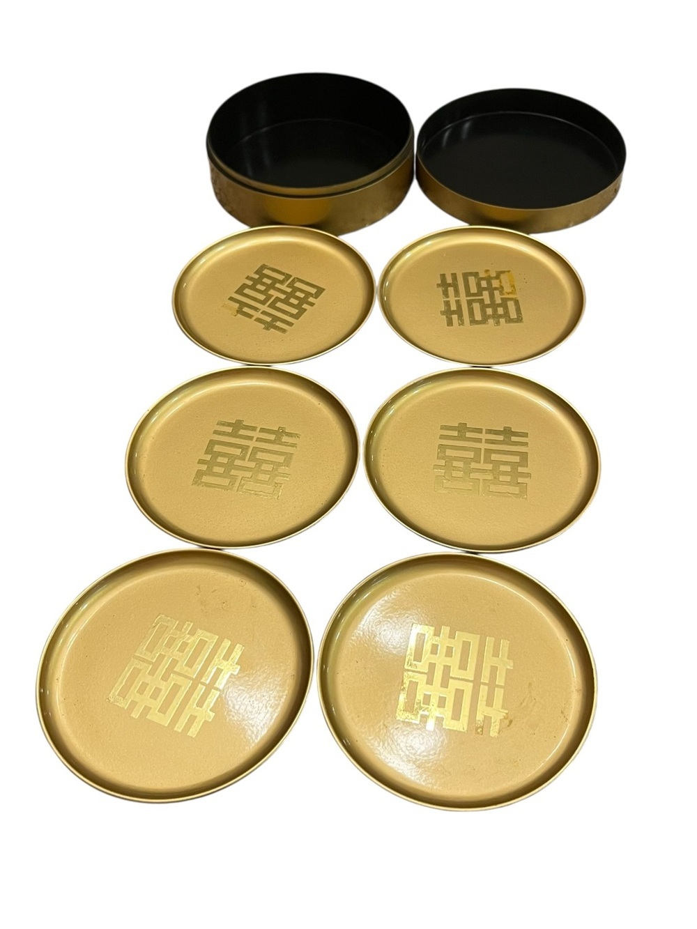 Vintage Otagiri Japan Coaster Set in Box Holder gold retro